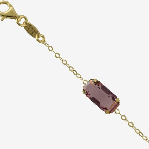 Inspire gold-plated adjustable bracelet with pink crystal in rectangle shape