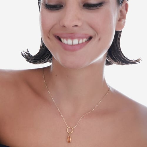 Inspire gold-plated short necklace with brown crystal in rectangle shape