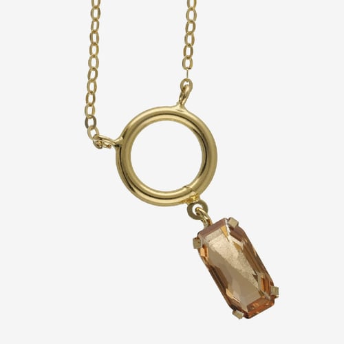 Inspire gold-plated short necklace with brown crystal in rectangle shape