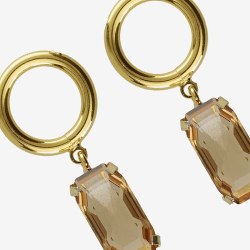 Inspire gold-plated short earrings with brown crystal in rectangle and circle shape