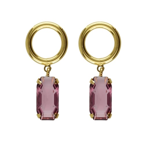 Inspire gold-plated short earrings with crystal in rectangle shape