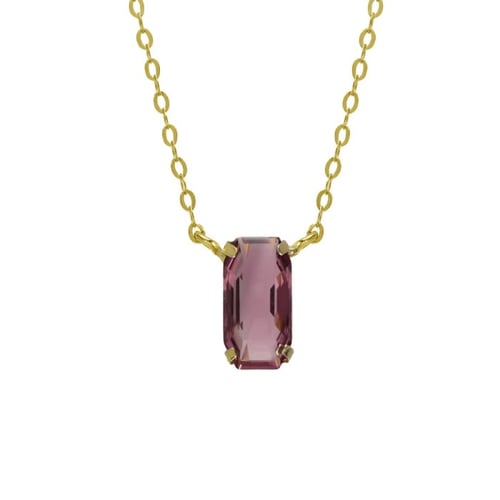 Inspire gold-plated short necklace with pink crystal in rectangle shape