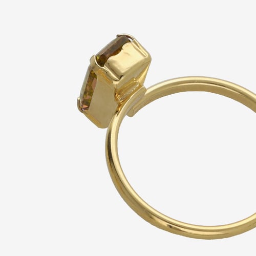 Inspire gold-plated adjustable ring with brown crystal in rectangle shape