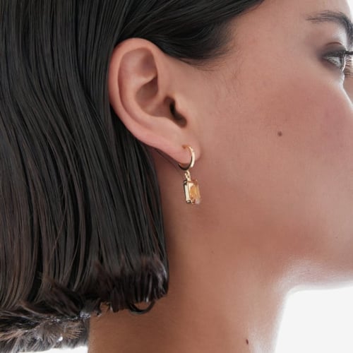 Inspire gold-plated hoop earrings with brown crystal in rectangle shape