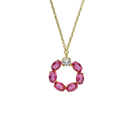 Harmony gold-plated short necklace with pink crystal in circle shape