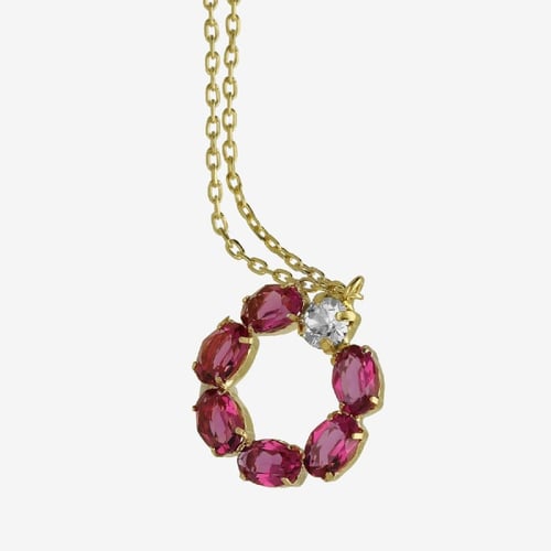 Harmony gold-plated short necklace with pink crystal in circle shape