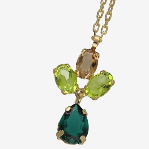 Harmony gold-plated short necklace with green crystal in flower shape