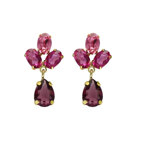 Harmony gold-plated short earrings with purple crystal in flower shape