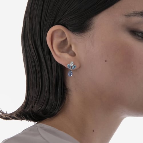 Harmony sterling silver short earrings with blue crystal in flower shape
