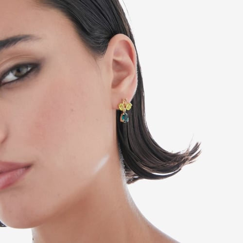 Harmony gold-plated short earrings with green crystal in flower shape