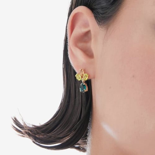 Harmony gold-plated short earrings with green crystal in flower shape