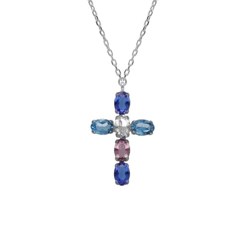 Harmony sterling silver short necklace with blue crystal in oval shape