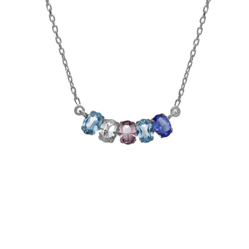Harmony sterling silver short necklace with blue crystal in oval shape