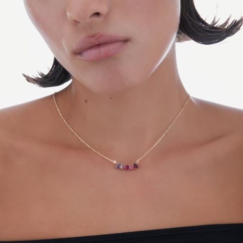 Harmony gold-plated short necklace with pink crystal in oval shape