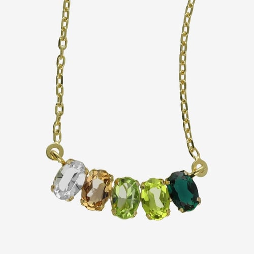 Harmony gold-plated short necklace with green crystal in oval shape