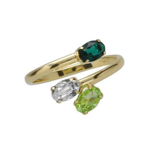 Harmony gold-plated adjustable ring with green crystal in oval shape