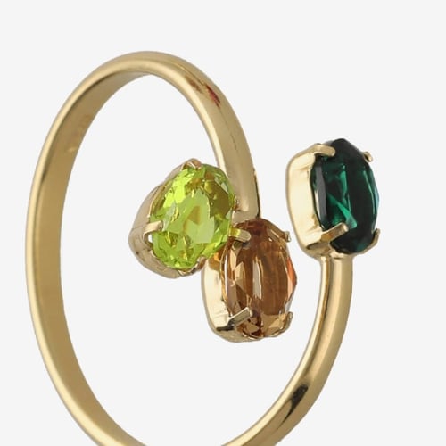 Harmony gold-plated adjustable ring with green crystal in oval shape