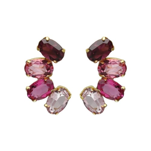 Harmony gold-plated short earrings with pink crystal in oval shape