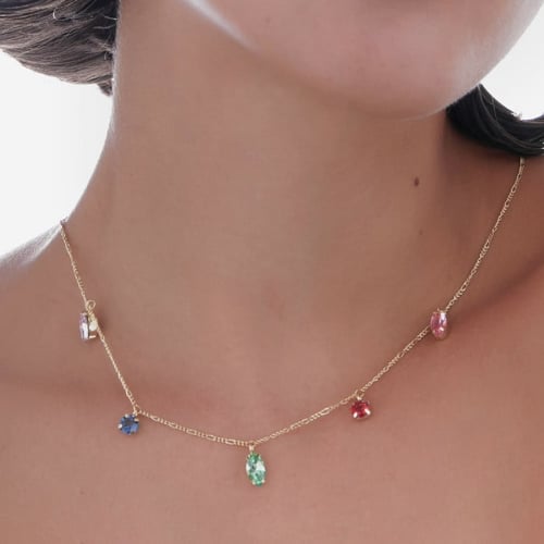 Passion gold-plated short necklace with multicolour crystal