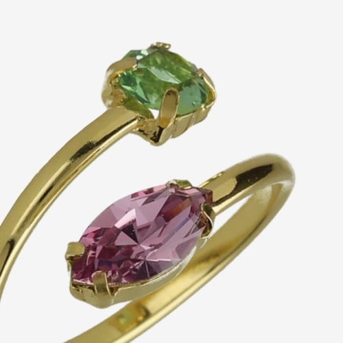 Passion gold-plated adjustable ring with green crystal