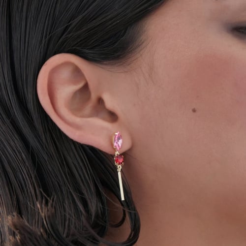 Passion gold-plated long earrings with pink crystal