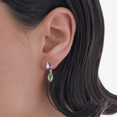 Passion gold-plated short earrings with green crystal