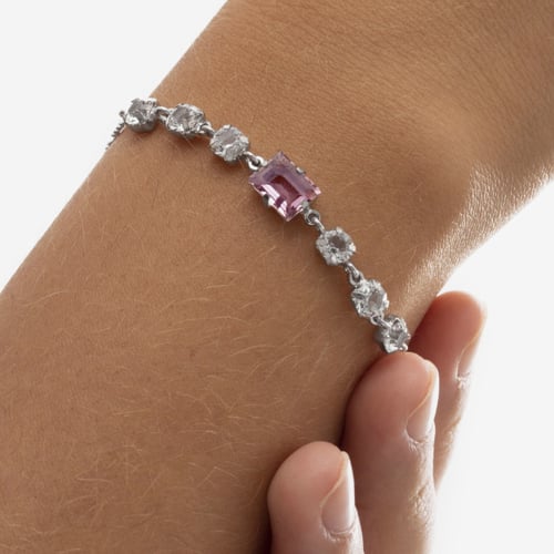 Serenity sterling silver adjustable bracelet with pink crystal in rectangle shape