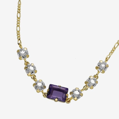 Serenity gold-plated short necklace with purple crystal in rectangle shape
