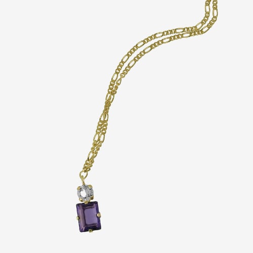 Serenity gold-plated short necklace with purple crystal in rectangle shape