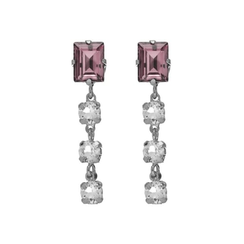 Serenity sterling silver long earrings with pink crystal in rectangle shape