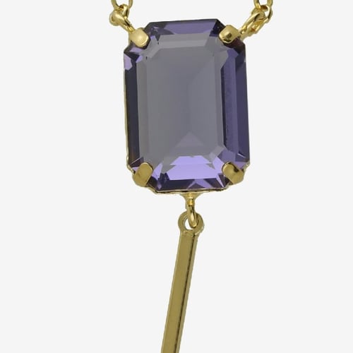Balance gold-plated long necklace with purple crystal in rectangle shape