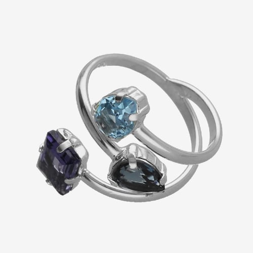 Balance sterling silver adjustable ring with purple crystal