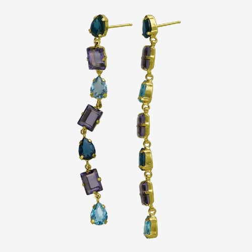 Balance gold-plated long earrings with purple crystal in waterfall shape