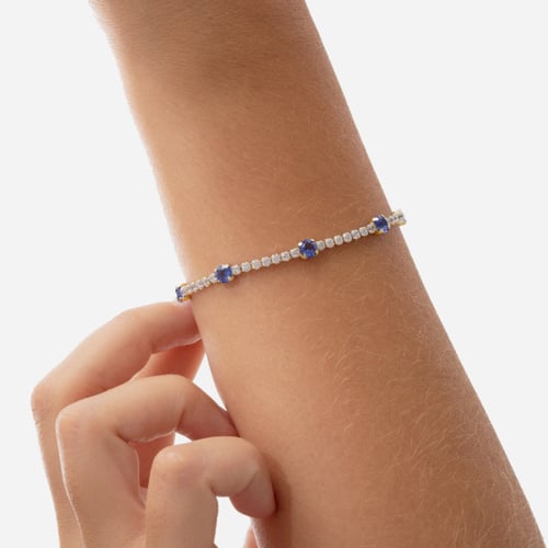 Shine gold-plated adjustable bracelet with blue crystal in waterfall shape