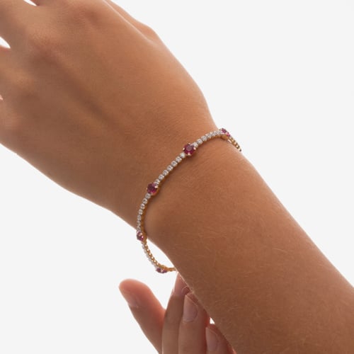 Shine gold-plated adjustable bracelet with pink crystal in waterfall shape