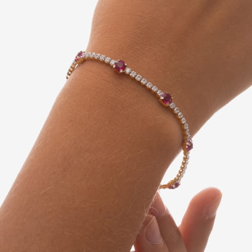 Shine gold-plated adjustable bracelet with pink crystal in waterfall shape