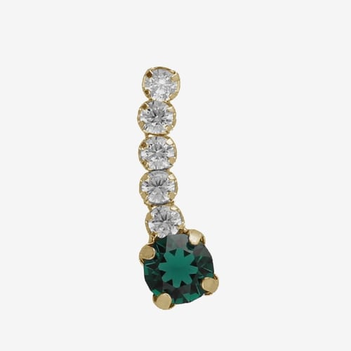 Shine gold-plated short earrings with green crystal in waterfall shape