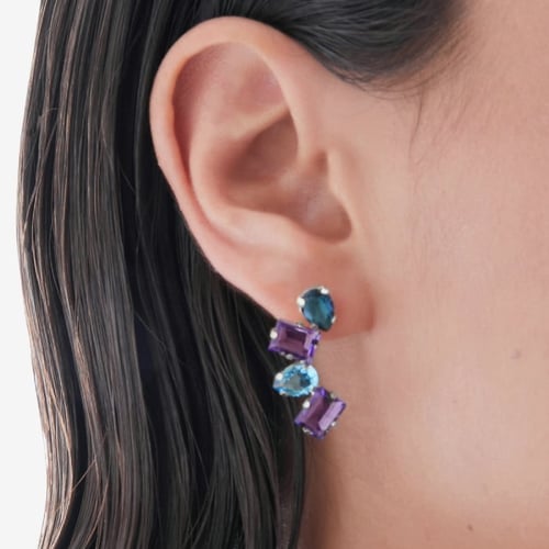 Balance sterling silver short earrings with purple crystal