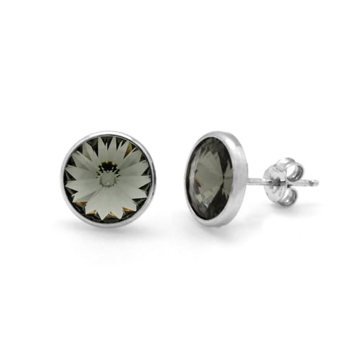 Pendientes botón círculo gris elaborados en plata