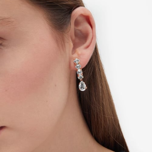 Transparent rose gold-plated long earrings with white in tear shape