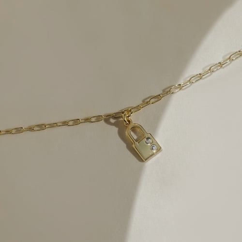 Je t´aime padlock crystal necklace in gold plating