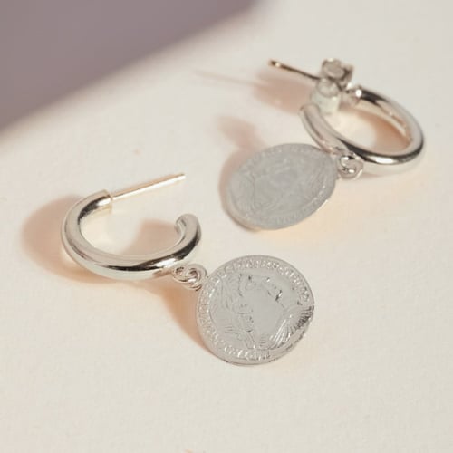 Greta coin hoop earrings in silver