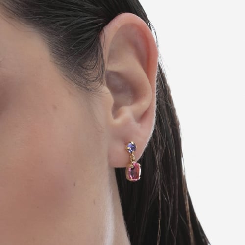 Sabina gold-plated short earrings with pink in oval shape