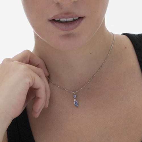 Sabina sterling silver short necklace with blue in marquise shape