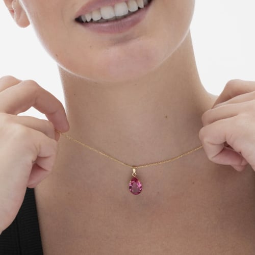 Magnolia gold-plated short necklace with pink in tear shape