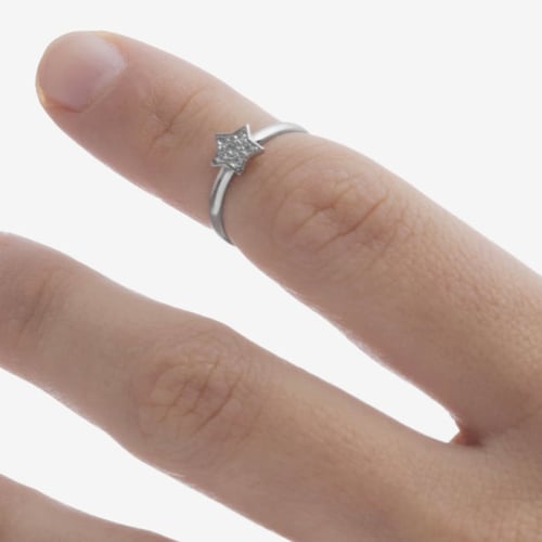 Kids sterling silver adjustable ring with white in star shape