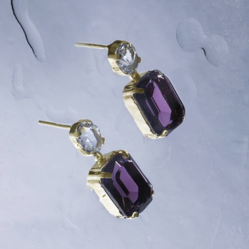 Helena rectangular amethyst earrings in gold plating