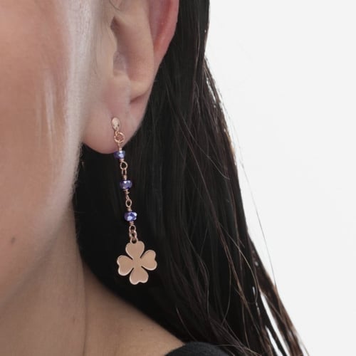 Clover sapphire earrings in rose gold plating in gold plating