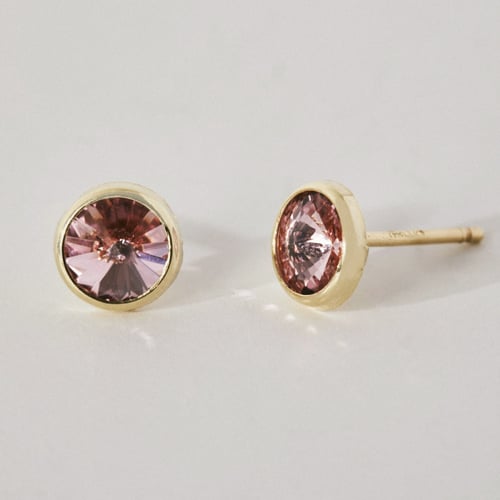 Basic XS crystal light rose earrings in gold plating