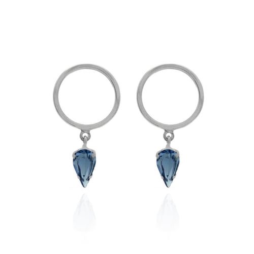 Hoop tears round denim blue earrings in silver